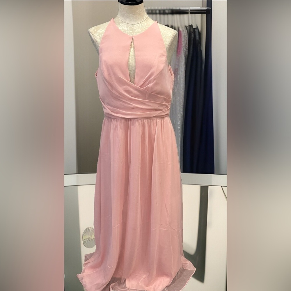 LELA ROSE KEYHOLE  CHIFFON MAXI DRESS BLUSH SIZE 14